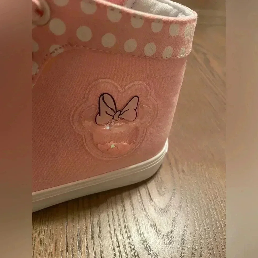 DISNEY Minnie Mouse Girls Hi Top SNEAKERS PInk & SEQUINS Sz 2 New With Tags